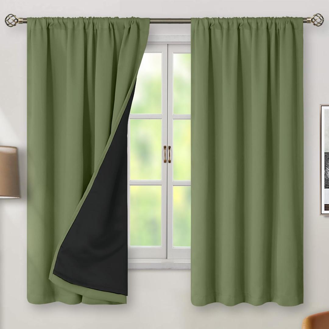 BGment Blackout Curtains for Bedroom 63 Inch Length, Thermal Insulated Full Room Darkening Noise Cancelling Window Curtains Drapes with Rod Pocket, 2 Panels, Each Panel 52 Inch Wide, Grass Green