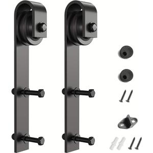 SMARTSTANDARD Sliding Barn Door Hardware Hangers 2pcs (Black) (J Shape Hangers)