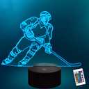 Lampeez Ice Hockey Player 3D Night Lights for Kids LED 16 Colors Remote Control Changing Touch Dimmable Table Desk Lamp Birthday Xmas Gifts Home Decor for Sports Hockey Fan
