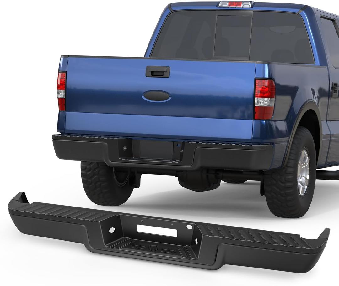 Rear Step Bumper W/Step Pad Compatible for 2006 2007 2008 Ford F150 F-150 Pickup FO1103141 W/Parking Sensor Holes Steel Back Bumpers Assembly -Black