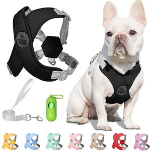 Patas Lague Dog Harness with Leash Set Adjustable Soft Padded Step-in Dog Vest No Choke No Pull Reflective for Small Medium Pets with Poop Bags and Dispenser, Solid and No-chew, Black M (M (Neck 19.3-23.3'' Chest 22.5-25.6''))