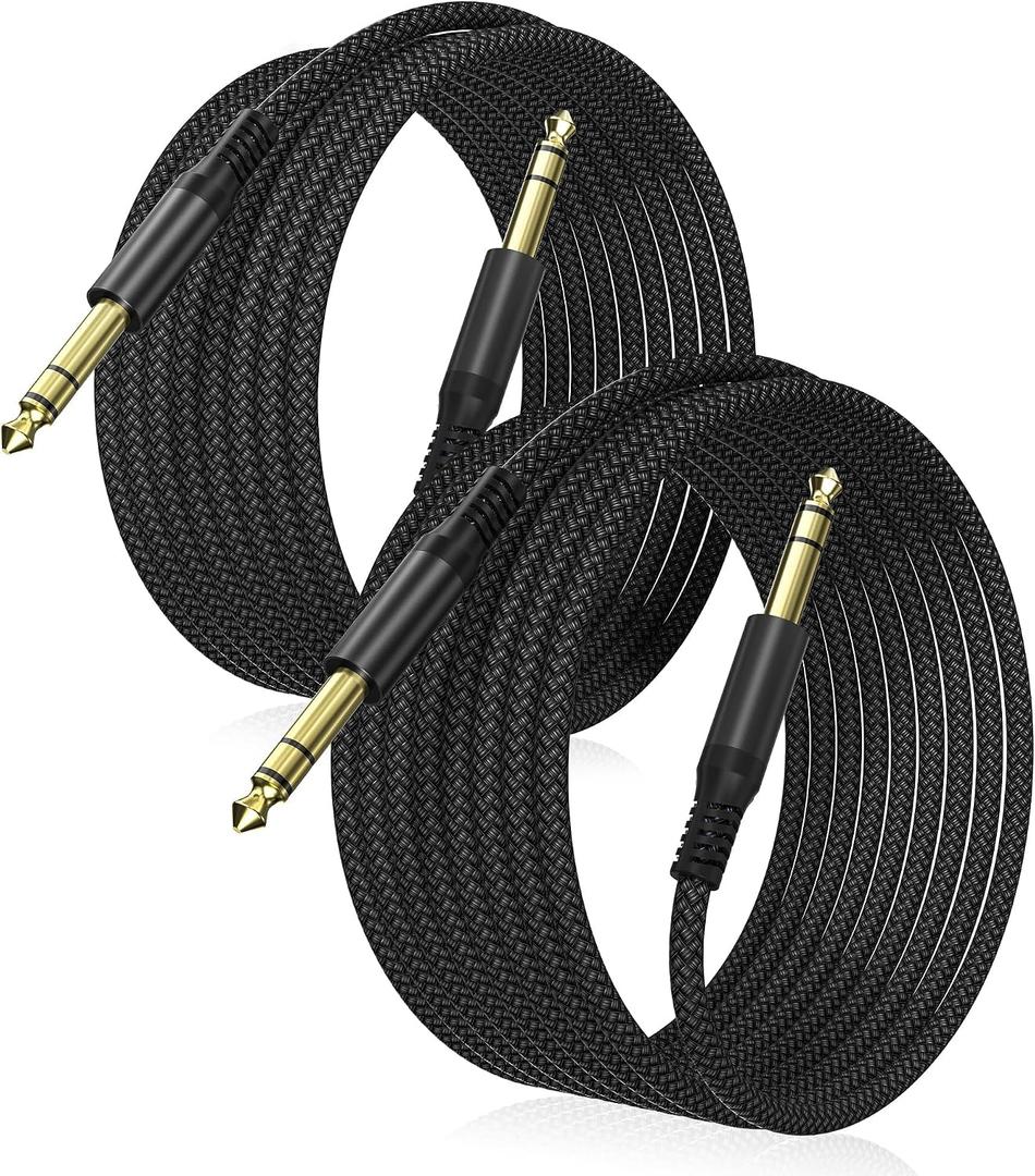Elebase 1/4 Inch TRS Instrument Cable 10ft 2-Pack,Straight 6.35mm Male Jack Stereo Audio Interconnect Cord,6.35 mm Balanced Line for Electric Guitar,Bass,Keyboard,Mixer,Amplifier,Amp,Speaker,Equalizer