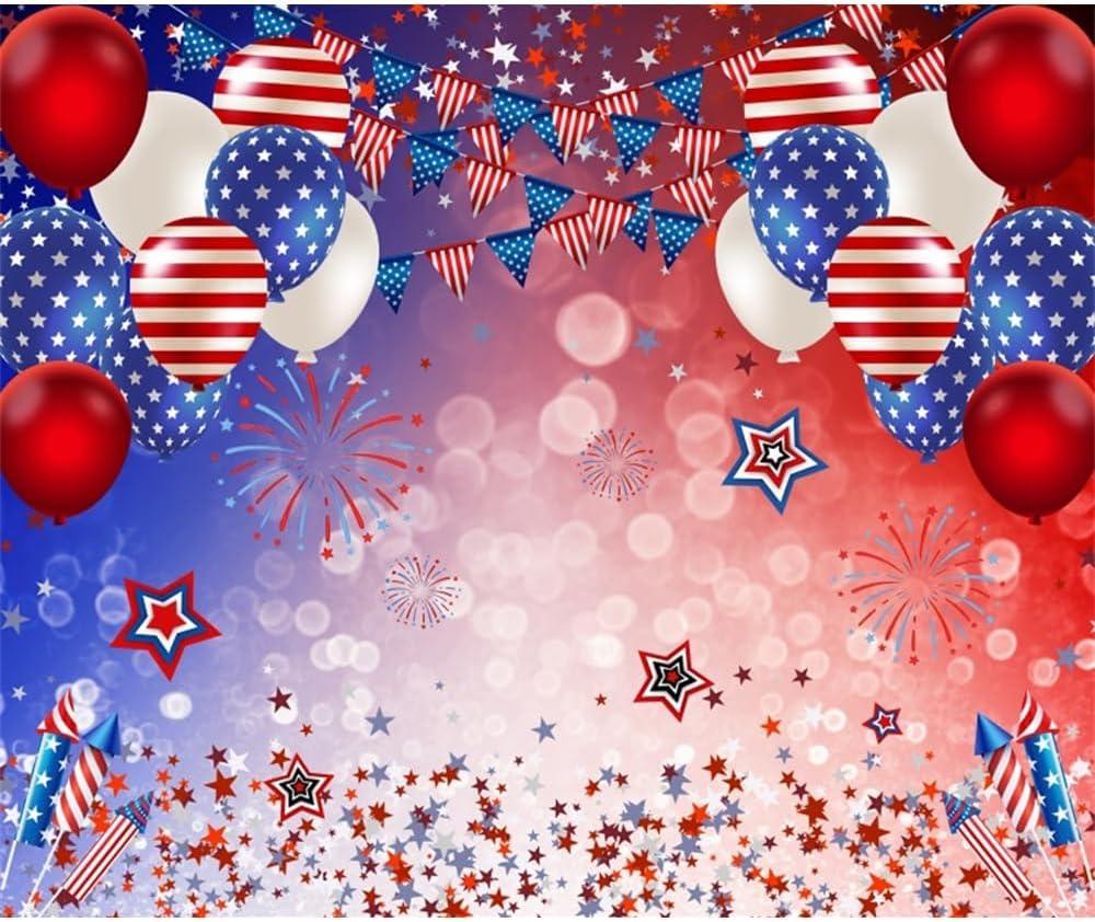 10x8ft 4th of July Patriotic Backdrop for Photography American Flag Stars Balloon Independence Day Background Veterans Day Banner Patriotic Party Decorations Photo Booth Props