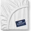 100% Egyptian Cotton Fitted Sheet Only - 1000 Thread Count Cotton Fitted Sheet, Soft, Durable, Cooling 16" Deep Pocket Sateen Weave Bottom, Luxury Hotel Quality (White, Twin XL)