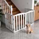 ZJSF Foldable Freestanding Indoor Dog Gate for House Wood White Long Pet Gates Dog Fence for Stairs Puppy Gates for Hallways, Puppy Gate,Support Feet Included, White, 24 "Height-3 Panels