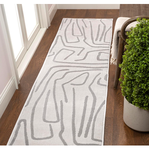 JONATHAN Y Graphic Lines High-Low Runner Rug 2X8 White/Light Gray, Alcina Modern Scandinavian for Living Room, Bedroom, Kitchen, Easy-Cleaning, High Traffic, Pet-Friendly, Non-Shedding SND102C-28