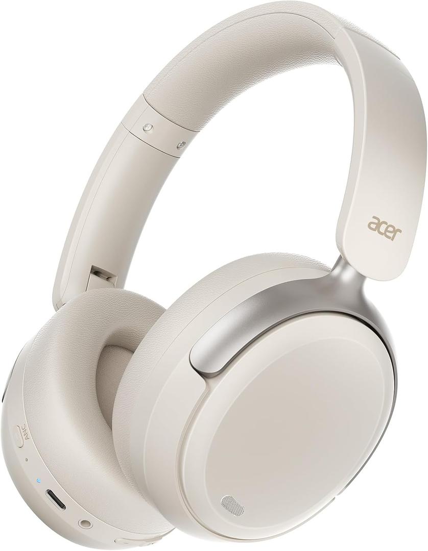 Acer Hybrid Active Noise Cancelling Headphones, Wireless Headphones with Mic and Low Latency Game Mode, 70H Playtime, 5.4 Bluetooth Headphone Over Ear for Work/Travel/Gym/Office/Podcasts-White