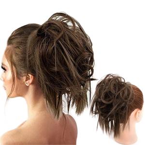 HMD Tousled Updo Messy Bun Hair Piece Hair Extension Ponytail With Elastic Rubber Band Updo Bun Synthetic Hairpieces for Women (Ash Medium Brown10#)
