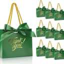 EQOREIIN 30 Pack Small Thank You Gift Bags with Handles 5.5 x 2.4 x 4.7 Inches Mini Green Gift Bags with Bow Ribbon Tiny Party Favor Bag Bulk for Easter Mother's Day Baby Shower Wedding (Green)