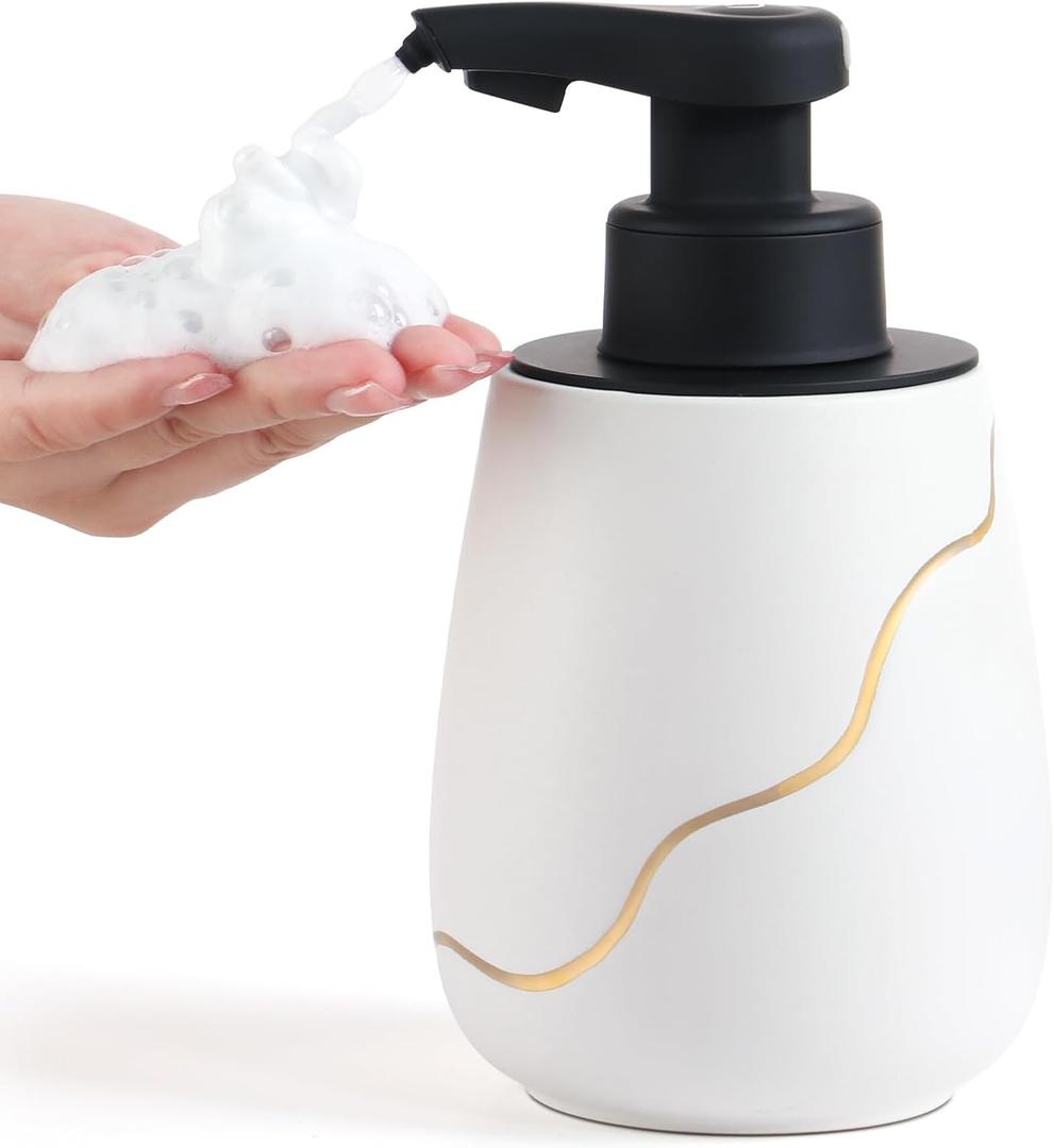 BosilunLife Automatic Foaming Soap Dispenser - Touchless Foam Hand Wash Dispenser for Bathroom Ceramic Smart Electric Auto Dish Soap Dispenser Waterproof, USB C Rechargeable, 17 oz/500 ml (White)