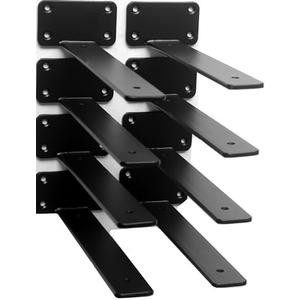 8 Pack - 9 inch Black Hidden L Shelf Bracket (1/5 Inch Thicked) Iron Floating Shelf Brackets Rustic Industrial Metal Brackets for Shelf Support