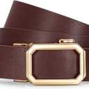 SUOSDEY Women Leather Ratchet Belt for Jeans Pants with Automatic Sliding Buckle, Adjustable Belt for Ladies, Width 1.2" (M: Fits Waist Size from 30"-33", 05-Coffee)