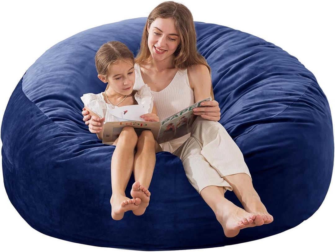 EDUJIN 5 ft Bean Bag Chair: 5' Large Memory Foam Filled Bean Bag Chairs for Adults with Filling, Ultra Soft Dutch Velvet Cover, Round Fluffy Lazy Sofa for Living Room - 5 Foot, Dark Blue (Cobalt) EDUJIN 5 ft Bean Bag Chair: 5' Large Memory Foam Filled Bean Bag Chairs for Adults with Filling, Ultra Soft Dutch Velvet Cover, Round Fluffy Lazy Sofa for Living Room - 5 Foot, Dark Blue (Cobalt)