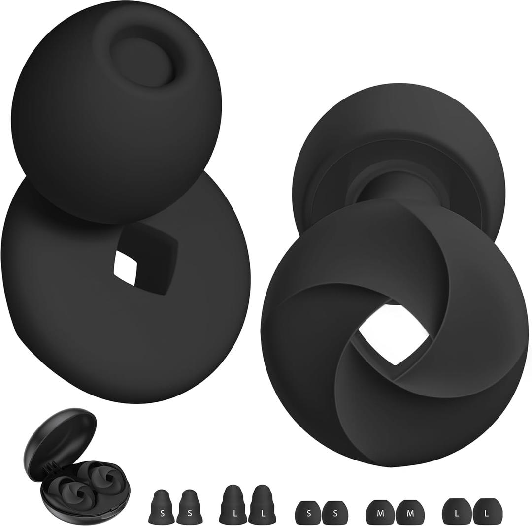 6 x Ear Plugs for Sleeping Noise Cancelling, Soft Reusable Earplugs for Sleep, Silicone Ear Plugs Noise Reduction for Block Snoring/Noise Sensitivity/Travel/Work/Focus - 5 Pairs Ear Tips in S/M/L