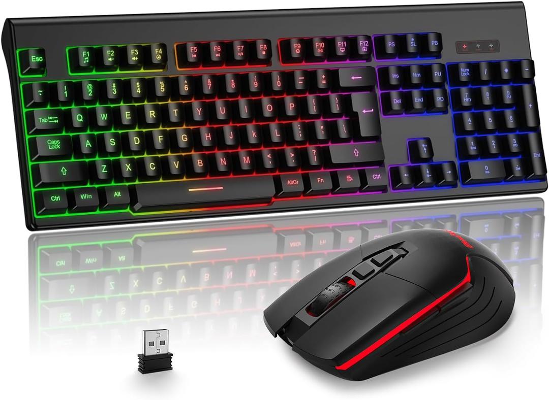 Wireless Gaming Keyboard and Mouse Combo- BlueFinger RGB Backlit Rechargeable 3200mAh Battery Keyboard, Ergonomic Gaming Mouse for Xbox PS4 PS5 PC Laptop