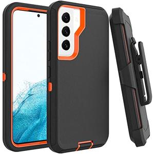 WOGROO Case for Galaxy S21 with Clip, Heavy-Duty Tough Rugged Shockproof Drop Protective Cover Cases for Samsung Galaxy S21, Black+Orange