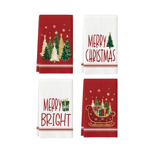 Artoid Mode Red Sleigh Star Xmas Tree Merry Christmas Kitchen Towels Dish Towels, 18x26 Inch Farmhouse Holiday Winter Decoration Cleaning Set of 4