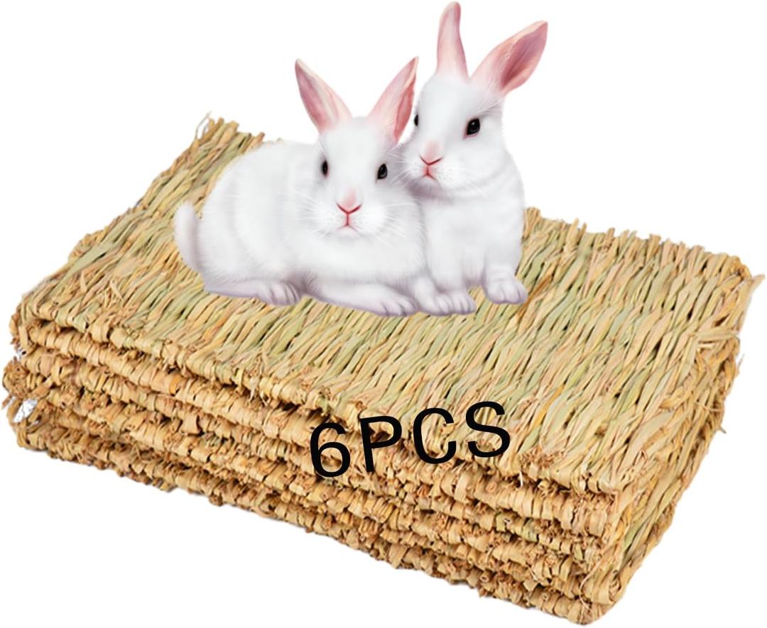 Rabbit Grass Mat,Grass Mats for Rabbits Bunny Natural Straw Woven Bed Small Animal Hay Matt Sleeping, Chewing, Nesting and Toys for Guinea Pig Hamster and Rat Bed Mat (6 Pcs)