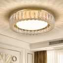 15 Inch Gold Modern Crystal Flush Mount Chandelier,Large Dimmable LED 5CCT 3000K-6000K 36W Round Close to Ceiling Lighting Fixtures for Dining Room,Kitchen,Living Room,Bedroom