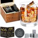YeohJoy 40th Birthday Gifts for Men,Vintage 1986 Whiskey Glass Set,Wood Box & Whiskey Stones & 1986 Poster Anniversary Card & Coaster,Birthday Gifts Ideas for Him,Husband,Dad