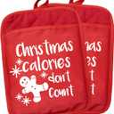 Christmas Pot Holders With Pockets - Calories Don't Count Funny Heat Resistant Oven Mitts Hot Pads for Kitchen Baking Cooking (Sdanjxl-18)