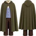 Renaissance Costume Men 5 Pcs Halloween Medieval Cloak Outfit Set, XL