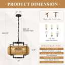 20" Boho Woven Chandeliers 4-Light Hand Rattan Ceiling Pendant Light Fixture Farmhouse Hanging Lighting for Kitchen,Bedroom, Dining Room, Hallway, Entryway, E26, Lantern-20''-V