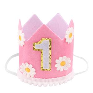 7 x SuPoo Daisy First Birthday Hat Flower 1st Birthday Girl Crown Headband First Birthday Decorations for Girl Princess Tiara One Year Old Birthday Party Decorations Outfit