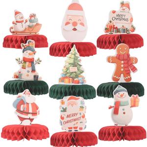 9 PCS Christmas Honeycomb Centerpieces Party Decroation Paper Set Table Toppers Holiday Vibe Decor for Xmas Red and Green DIY Supplies