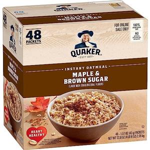Quaker Instant Oatmeal, Maple & Brown Sugar, Individual Packets, 1.51 Ounce (Pack of 48) Exp. 03/21/2027