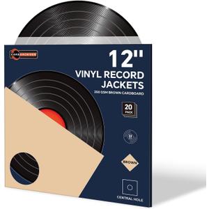 20PCS 12 Inch Brown Vinyl Record Jackets, Thick Cardboard Sleeves with Center Hole, Blank LP Album Covers for 33 RPM Storage & Organization, 350gsm LP Jackets for Record Storage