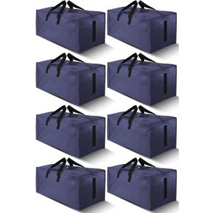 8 Pack Large Strong Moving Bags with Zippers & Carrying Handles - Water-Resistant - Heavy Duty Storage Tote for Space Saving, Fold Flat, Alternative to Moving Box (Blue)