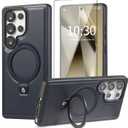 for Samsung Galaxy S25 Plus Case with Stand, Top-Grain Leather Handcrafted Case, Fits for MagSafe (Navy, Samsung Galaxy S25 Plus)