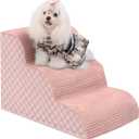Dog Stairs Ramp for Couch 15.7H, 3-Step Pet Stairs for Small Dogs with High Density Foam, Dog Slope Stairs with Durable Non-Slip Bottom for Puppy Pink