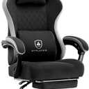 GTPLAYER Office Chair, Gaming Computer Desk Fabric Chair with Footrest, High Back Ergonomic Office Chair with Pocket Spring Lumbar Support and Linkage Armrests Adjustable Height Swivel for Home Task (Deepblack)