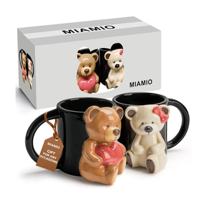 MIAMIO – Bear Ceramic Cute Cups 350 ml, 3D Cute Mugs Animal Coffee Mugs for Coffee, Milk and Tea Lovers Cute Bear Mug Couple Gifts for Birthday/Christmas as Gifts for Women Men