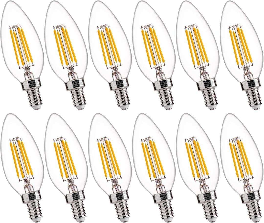 FLSNT 60W Equivalent LED Chandelier Light Bulbs, Dimmable LED B11 E12 Candelabra Base Bulbs, 3000K Warm White, 500LM, 12 Pack