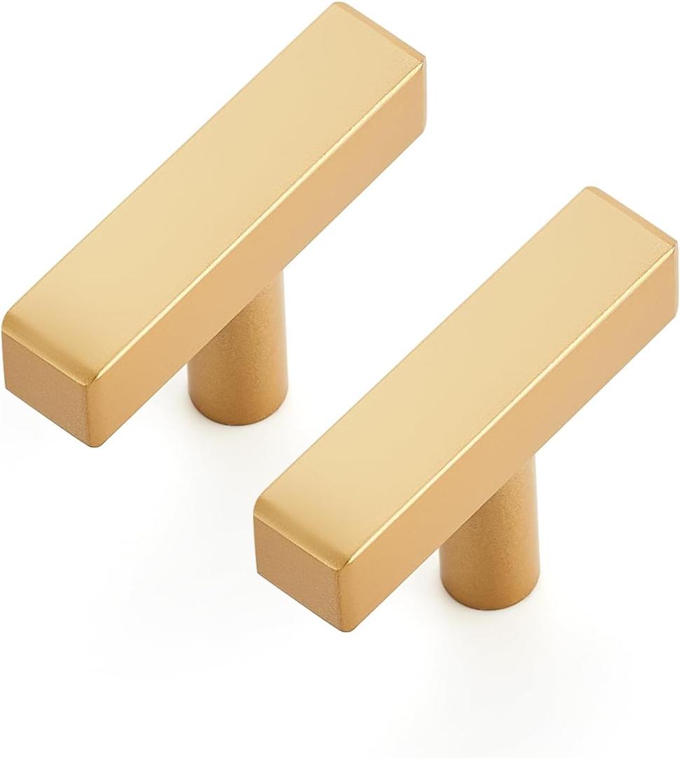 Ravinte 20 Pack Brass Single Hole Champagne Gold Handles Square Cabinet Hardware Stainless Steel Pulls for Kitchen Cupboard Drawers 2 Inch Overall Length