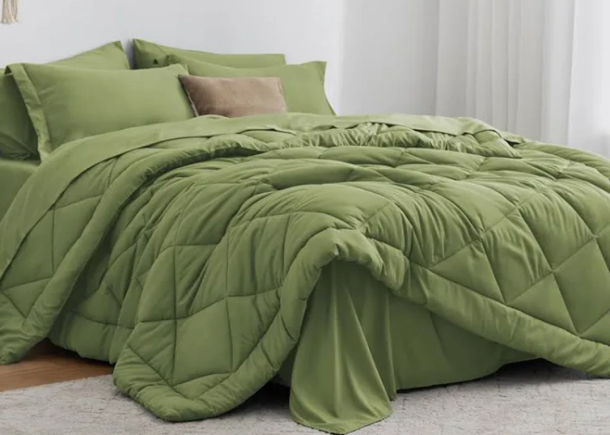 Love'S Cabin TwinXL Comforter Set Olive Green, 5 Pieces Twin Bed In A Bag, All Season Twin Bedding Sets With 1 Comforter, 1 Flat S