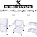 Melody House 2-Tier Metal Folding Rolling Cart, Mobile Utility Cart Trolley Storage Organizer for Office Home Kitchen Organization, Sofa Side End Table with Wheels, White