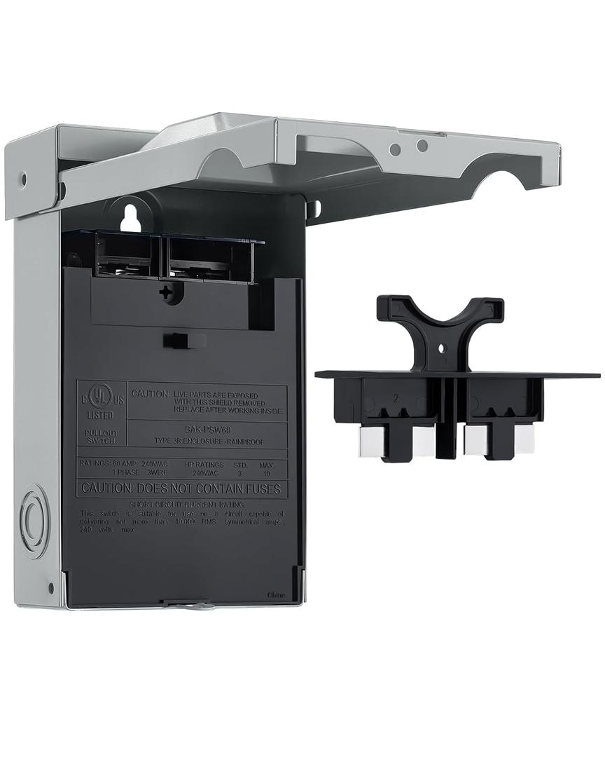 SURAIELEC 60 Amp Fused AC Disconnect Box with Pull-Out Switch, 2-Pole, 3-Wire, 1-Phase, AC Disconnect for Mini Split, Home & Light Commercial HVAC Systems, UL Listed, Fuse not Included