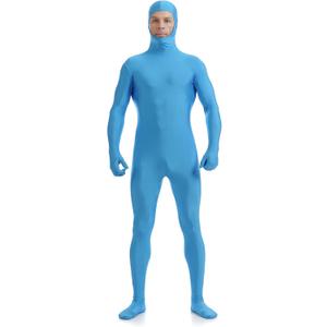 ATHX Men's and Women's Spandex Open Face Bodysuit Costume Adult Stretchy Halloween Cosplay Body Suit Zentai Suit Outfits, Sky Blue, Small