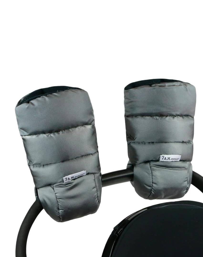7AM Enfant Stroller Warmmuffs Gloves - Anti-Freeze Stroller Mittens for Handlebars, Water Repellent Hand Warmer Muff for Cold Weather, Plush Lined Stroller Warmmuffs | Winter Stroller Accessories (Metallic Grey)