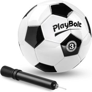 PlayBolt Soccer Ball Size 3 with Pump - Black & White Training Practice & Match Ball for Kids & Toddlers (Pack of 1 or 4)