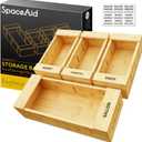 SpaceAid Bag Storage Organizer for Kitchen Drawer, Bamboo Organizer, Compatible with Gallon, Quart, Sandwich and Snack Variety Size Bag (4 Pack) (Natural, 3"H)