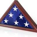 Flag Display Case - 5' x 9.5' Funeral & Military Flag Shadow Box with HD Tempered Glass and Wall Mount, Folded Triangle Flag Holder Frame for Veterans, Red