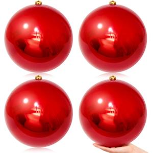 3 Pcs Christmas Ball Ornaments 10 Inch UV Resistant and Waterproof Shatterproof Shiny Plastic Christmas Tree Hanging Ornaments Decoration for Indoor Outdoor Holiday Party (Red)