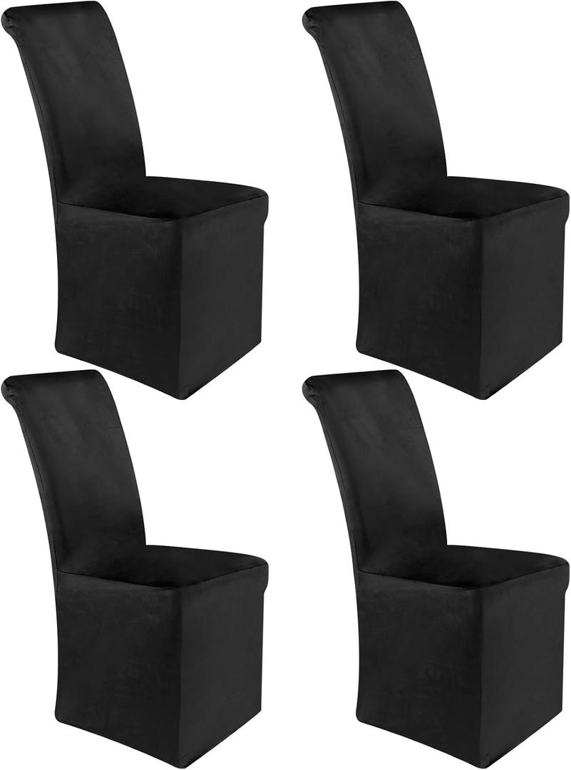 Moukeren Set of 4 Velvet Stretch Chair Covers Stretch Slipcovers Fur Chairs Cover Soft Removable Long Solid Slipcover for Wedding Dining Room(Black)