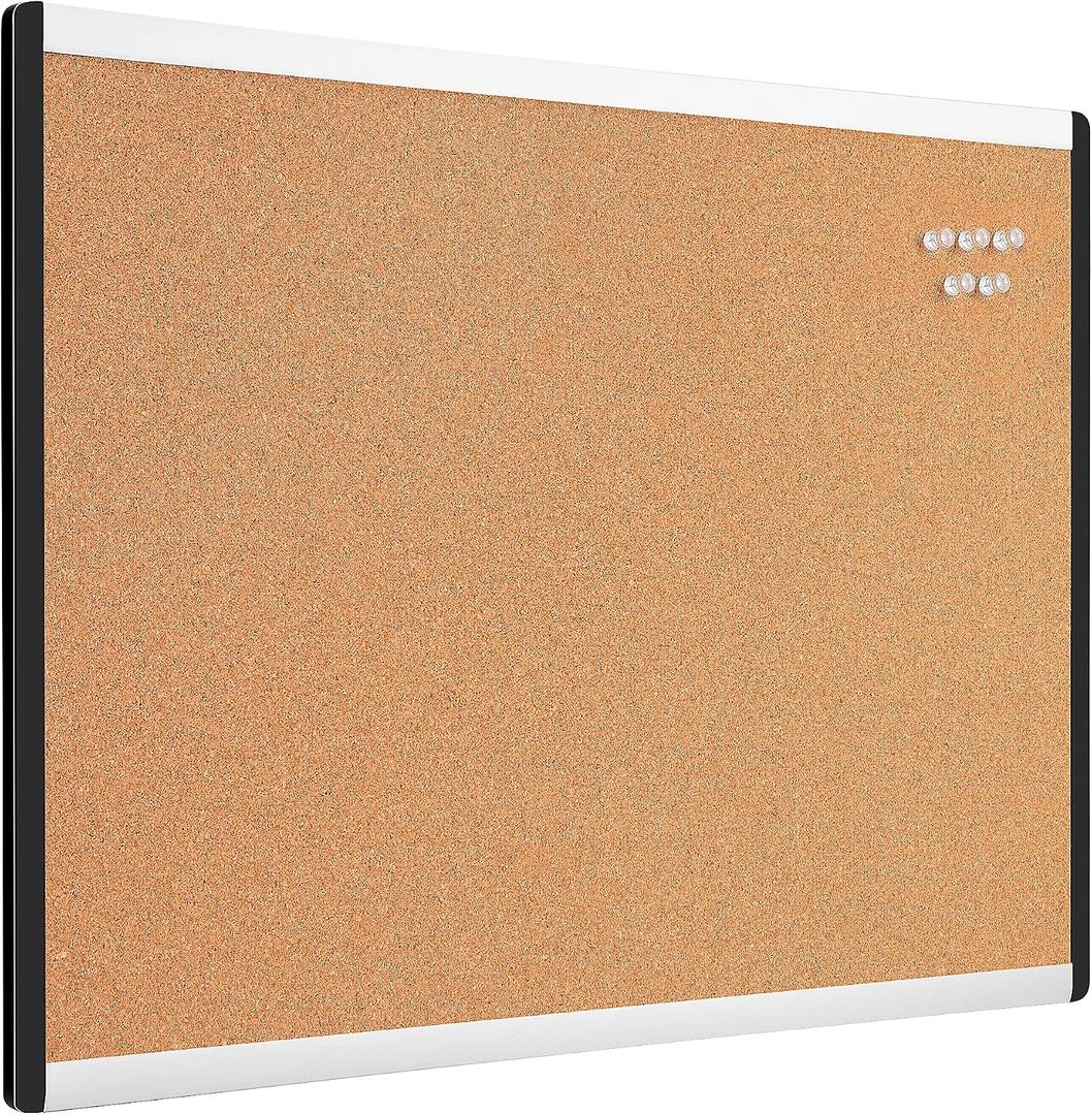 Amazon Basics Cork Bulletin Board, 23" x 17", Lightweight, Easy to Mount, Aluminum/Plastic Frame