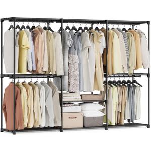 SONGMICS Portable Closet, Freestanding Closet Organizer, Clothes Rack with Shelves, Hanging Rods, Storage Organizer, for Cloakroom, Bedroom, 80.7 x 17.1 x 65.4 Inches, Black URYG035B01